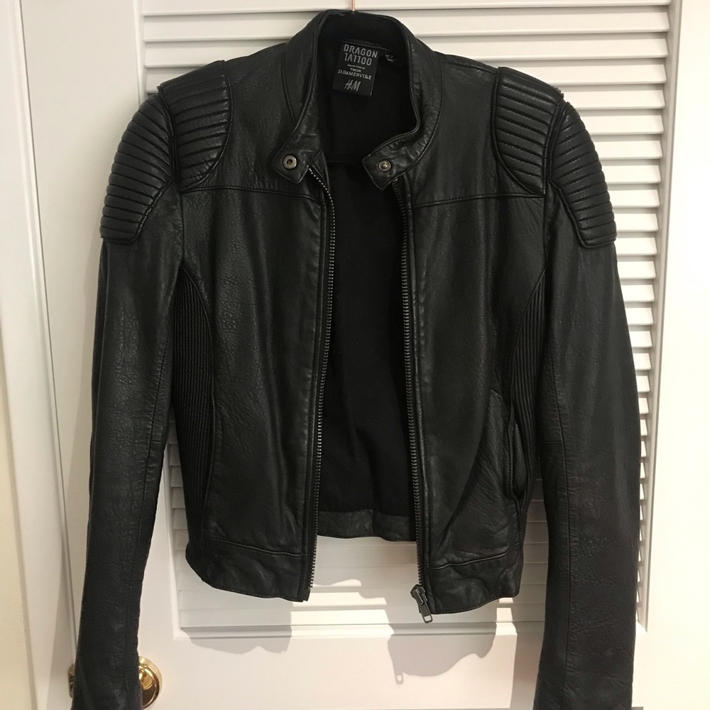 Limited Edition dragon tattoo black leather jacket